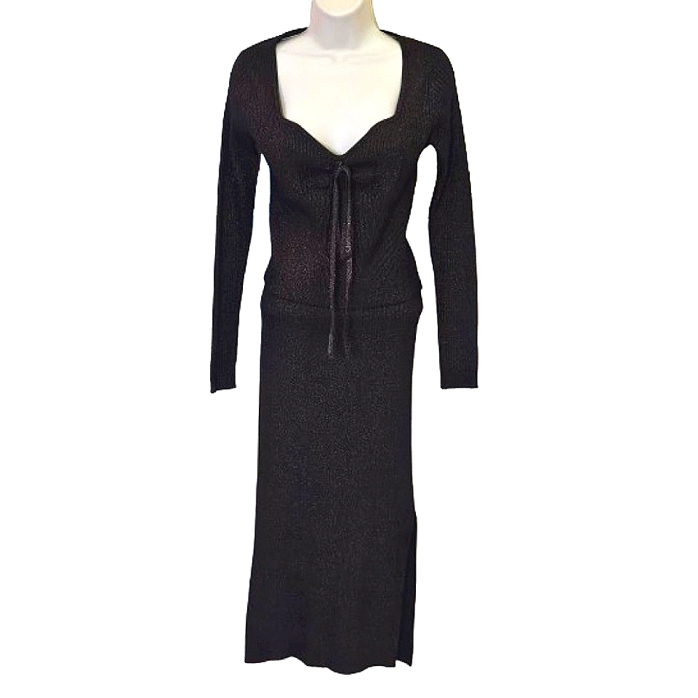 House of Harlow 1960 Dark MetallicBrown Ribbed Long Sleeve 2-Piece Dress,Medium